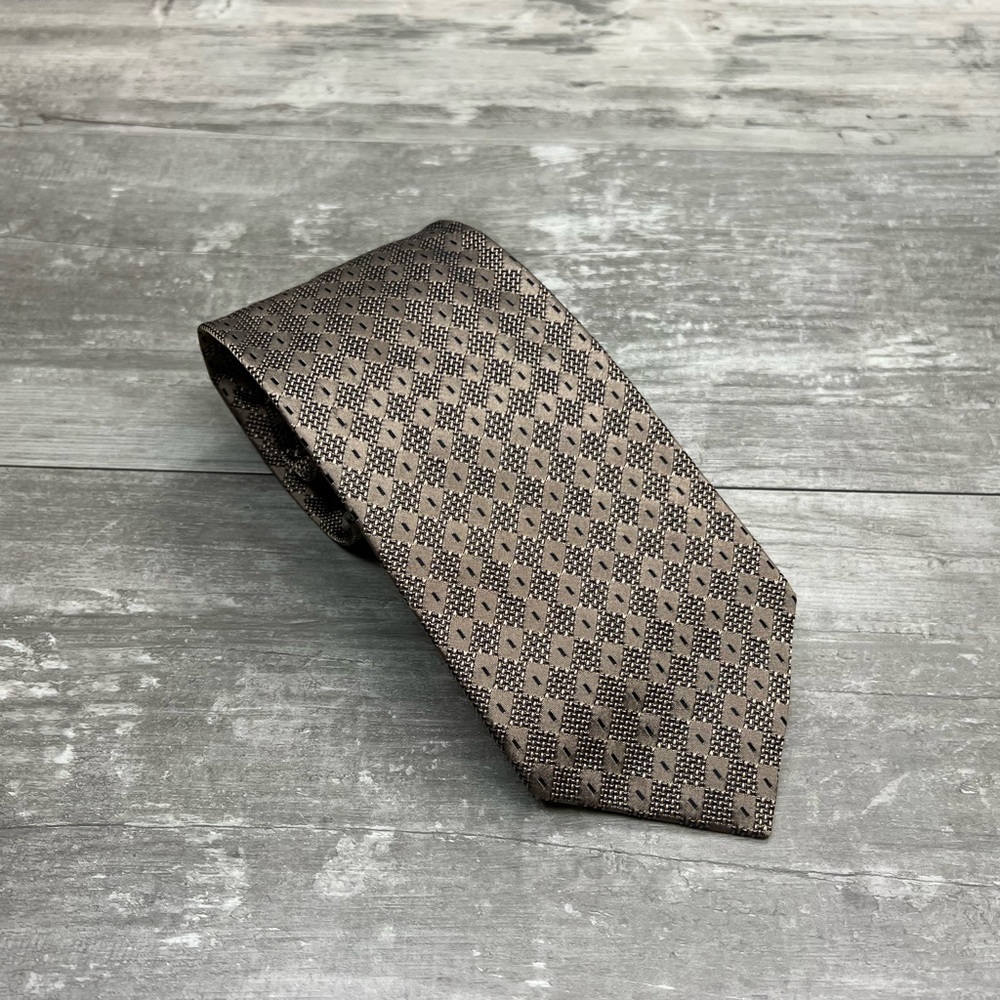 Burberry Taupe w/ Navy Check Silk Tie - Picture 2 of 6